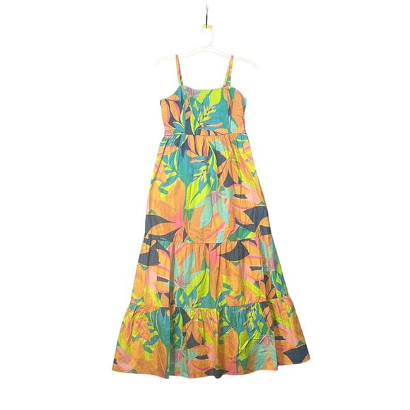 Sincerely Jules Tiered Maxi Sun Dress Small Tropical Floral Print Square Neck - Picture 1 of 9